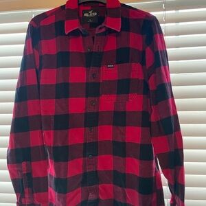 Hollister Men's Red and Black Plaid Shirt